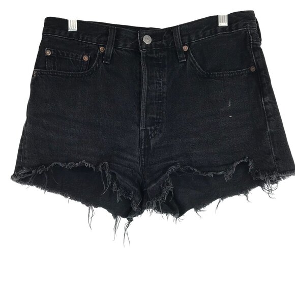 LEVI'S- WOMEN'S 28 - BLACK 501 BUTTON FLY CUT-OFF JEAN SHORTS - Picture 1 of 10